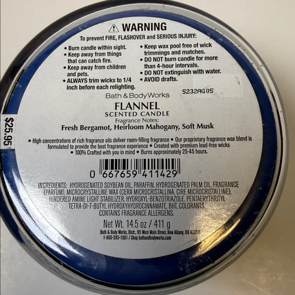 Bath & Body Works Flannel 3 Wick Candle with Decorative Lid